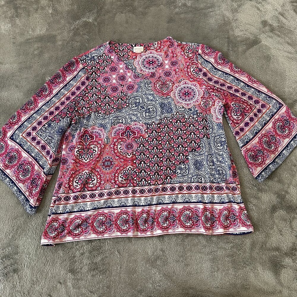 Chico's Peasant Bohemian Blouse Shirt Top Pink Women's size 3P XL Petite 16/18